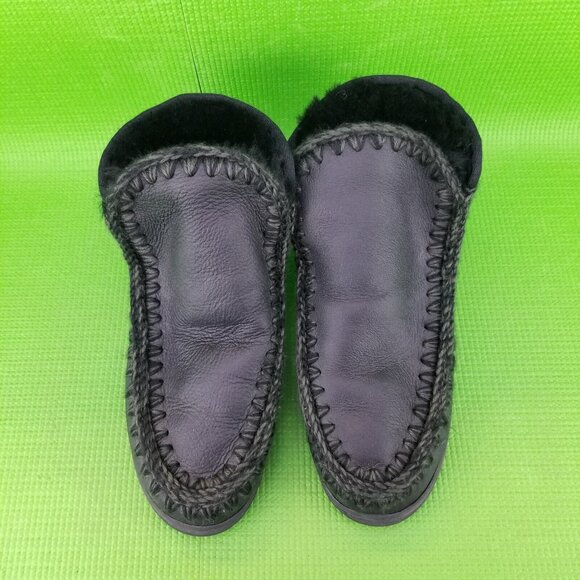 ✅MOU ESKIMO Sneakers Mens 8 BLACK Hand-crafted Genuine Sheepskin Pull On Boot - Picture 6 of 12